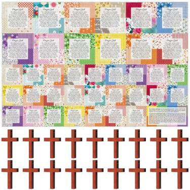 Imagem de Painel de colcha de oração de bolso, quadrados com pequenas cruzes de madeira, mini escritura, faça você mesmo, colcha de oração de bolso para amigos, família, presente espiritual, presente de Natal