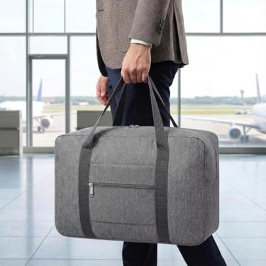 Imagem de Bolsa de viagem leve e dobrável – Mala de mão compacta para viagens noturnas, bolsa unissex para fim de semana, Cinza, Esportes