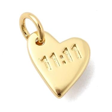 Imagem de Stiesy Pingentes de coração de desejos 11:11 latão 10 peças, banhado a ouro 18K 11 11 pingentes com números da sorte, pingentes Make A Wish Token para fazer joias DIY, presente de manifestação