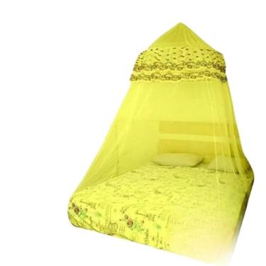 Imagem de Mosquiteiro de Teto Casal com Babados Bordados, Mosquiteiro para Cama Box Queen, Proteção Contra Mosquitos e Insetos(Amarelo)