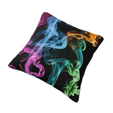 Imagem de Almofada quadrada decorativa com estampa de fumaça colorida - Design reversível, zíper oculto, poliéster macio para sofá, cama e carro - Hipoalergênico 41 x 40 cm
