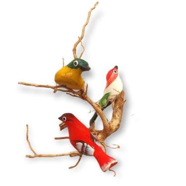 Imagem de Passarinho Na Raiz Passaro De Madeira Saira Casa Jardim Artesanato Ara