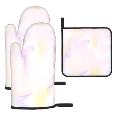 Imagem de Aquarela – Conjunto de cozinha essencial de 3 peças, luvas seguras para calor e aderência de tampa, proteção para churrasco no forno, design de armazenamento suspenso.