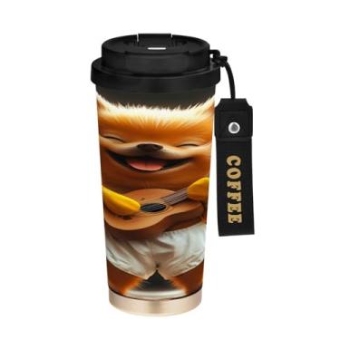 Imagem de STAYTOP Caneca de café de viagem com isolamento térmico de cachorro fofo de 500 ml, copo de café reutilizável de aço inoxidável com tampa flip à prova de vazamento à prova de vazamento para escritório