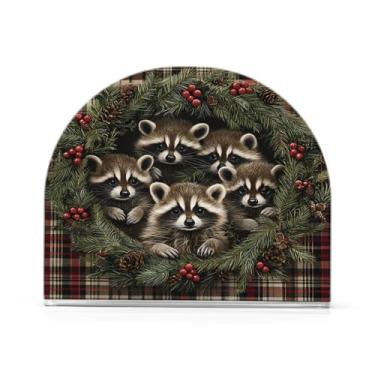 Imagem de Qilmy Porta-guardanapos de guirlanda de Natal de guaxinim bonito para mesas, porta-guardanapos de papel de placa acrílica elegante, dispensador de papel de seda independente moderno para sala de