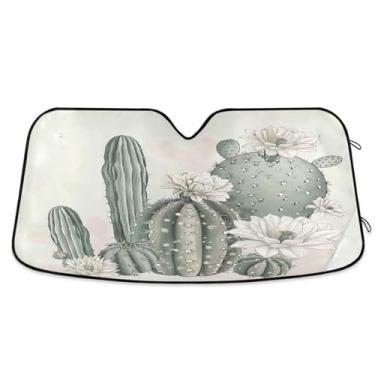 Imagem de Qilmy Belo protetor solar de para-brisa de carro de cacto, protetor de viseira dobrável mantém o guarda-sol fresco bloqueia raios UV e acessórios para proteger carros, SUVs, caminhões-M719