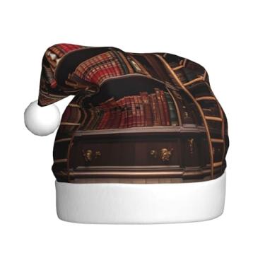 Imagem de Library Bookshelf Print Christmas Hat For Adults Santa Hat Christmas Party Accessory Xmas Outdoor Party