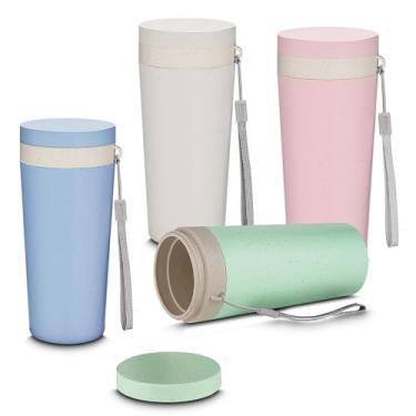 Imagem de Copo Sustentável 300ml Parede Dupla com Alça Rosa em Fibra de Trigo