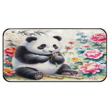 Imagem de Burbuja Tapete de cozinha panda aquarela 51 x 99 cm, tapete lavável antiderrapante com suporte de borracha, tapete para cozinha, sala de estar, banheiro, decoração de casa