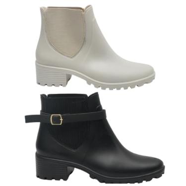 Imagem de Kit 2 Pares Bota Feminina Impermeável Confortável Leve (Branco e preto, Medio, BR, Adulto, Faixa Numérico, 35, 36)