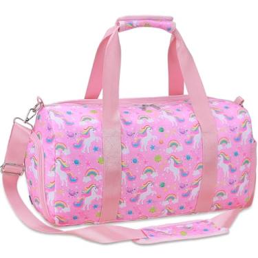 Imagem de Bolsa de viagem de ginástica para meninas – Bolsa esportiva de ginástica com compartimento para sapatos e bolso molhado, bolsa de viagem de unicórnio para crianças, adolescentes, festa do pijama