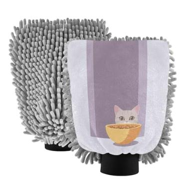 Imagem de STAYTOP Luva de microfibra para lavagem de carro com gatos fofos comendo comida de gato, 2 peças sem arranhões, sem fiapos, luva de microfibra de chenille premium escova para lavagem de carro - G