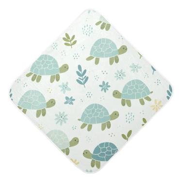 Imagem de Burbuja Toalha de banho de bebê Little Turtles - Toalha com capuz de musselina macia e absorvente para recém-nascidos, 76 x 76 cm