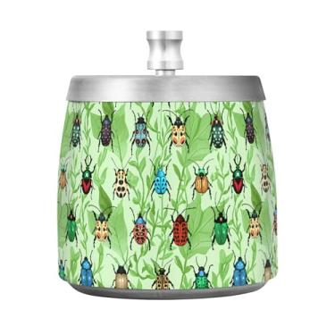 Imagem de Burbuja Cinzeiro de folhas de besouros com tampa para cigarro interno sem fumaça cinzeiro de charuto de aço inoxidável para mesa de escritório em casa, inodoro