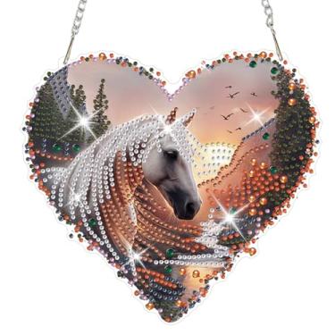 Imagem de HEIBAGO Kits de pendurar arte de diamante de cavalo para adultos e crianças, apanhadores de sol de arte de diamante, pingente de pintura de diamante de forma especial 5D, enfeite de janela faça você