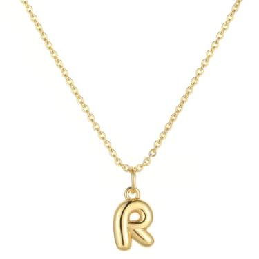 Imagem de TASBERN Colar com inicial bolha para mulheres, minúsculo, banhado a ouro 18K, alfabeto A-Z, minimalista, joia delicada, presente de aniversário para ela, Banhado a ouro, Sem Pedra Preciosa