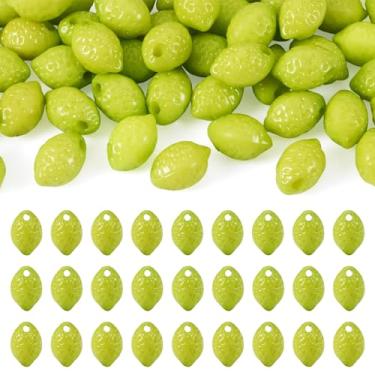 Imagem de KISSITTY 50 peças pingentes de limão 3D acrílico frutas pequenos pingentes pendentes cor verde oliva pingente de contas perfuradas na parte superior para colares faça você mesmo, brincos, pulseiras