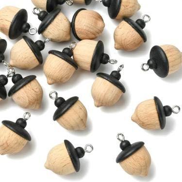 Imagem de UR URLIFEHALL 20 pingentes de bolota de madeira 3D pingentes de comida fofos com laços para colar faça você mesmo, pulseira, chaveiros, artesanato, fabricação de joias