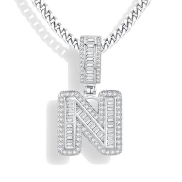 Imagem de WM WONDER MOJO Colar com inicial A-Z para homens e mulheres, banhado a ouro branco 14 k, zircônia cúbica com pingente de letra inicial, colares delicados com letras para mulheres, joias presentes,