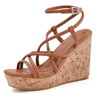 Imagem de Coutgo Sandálias femininas plataforma plataforma de cortiça com salto alpargatas salto alto sapatos de verão, Branco, 41