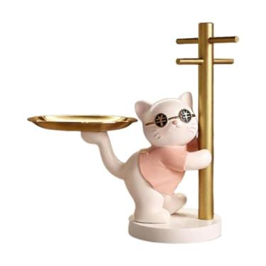 Imagem de Generic Bandeja porta-chaves em formato de gato da sorte para mesa de entrada, porta-joias e organizador para pulseiras, Rosa