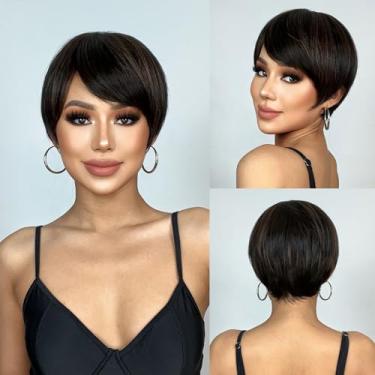 Imagem de Peruca Pixie Corta Camadas Curta Feminina com Franja Cabelo Natural aparência Fluffy Sintética de Alta Temperatura Confortável Respirável Rede