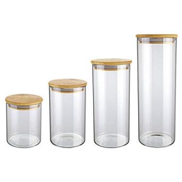 Imagem de Conjunto com 4 Potes de Vidro transparente Slim com Tampa Bambu, VDR6804-4, Euro Home