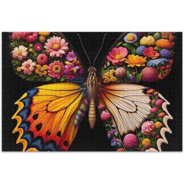 Imagem de Quebra-cabeça de flores de borboleta floral adultos 500 peças presentes elefante branco engraçado difícil quebra-cabeça arte animal flor, 50 x 37 centímetros