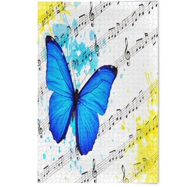 Imagem de Quebra-cabeças para adultos 1000 peças arte borboleta azul branco amarelo branco elefante presentes engraçados cool prime quebra-cabeça flor animal impressão, 1000 peças, 75 x 50 cm