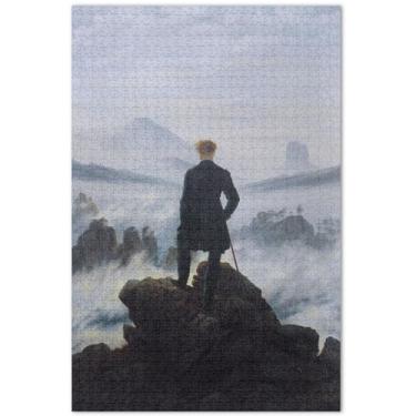 Imagem de Quebra-cabeça personalizado Caspar David Friedrich Wanderer Above Sea of Fog para adultos 500 peças pintura de paisagem quebra-cabeça rígido amigos família jogos presentes, 51 x 35 centímetros