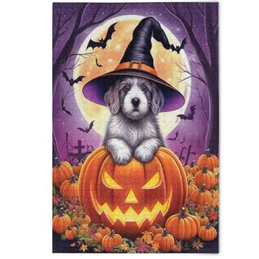 Imagem de Quebra-cabeça adulto 500 peças fofo filhote de cachorro abóbora elefante branco natureza quebra-cabeças adultos pintura de arte floral decorativa, 500 peças, 52 cm x 37,8 cm