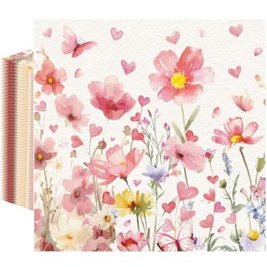 Imagem de MOIZYNG 100 guardanapos de papel florais, guardanapos descartáveis de aquarela com flores de borboleta e coração para dia dos namorados, casamento, noiva, chá de bebê, jantar, aniversário, primavera