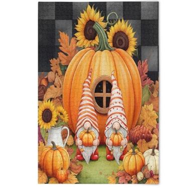 Imagem de Quebra-cabeça Jigsaw 1000 peças para adultos lindos gnomos de outono presentes de abóbora para jogo de elefante branco, paisagem, arte floral animal, 1000 peças, 75 x 50 cm