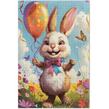 Imagem de Quebra-cabeça adulto colorido coelho da Páscoa sorridente 1000 peças presentes elefantes brancos quebra-cabeças cena de inverno pintura animal
