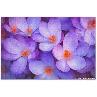 Imagem de Quebra-cabeça fofo floral roxo açafrão 1000 peças adultos brinquedo arte personalizada natureza quebra-cabeças engraçados presentes de jogo de quebra-cabeça, 75 x 40 centímetros