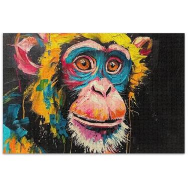 Imagem de Quebra-cabeça colorido de macaco com pintura 500 peças para adultos flor animal difícil elefante branco