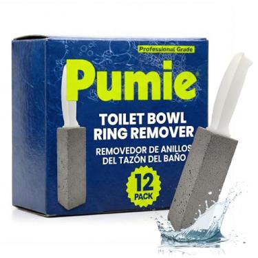 Imagem de PUMIE Limpador de vaso sanitário de pedra-pomes (pacote com 12) - Pedra-pomes com alça - bastão de limpeza resistente para anéis, tigelas, manchas de água dura, limão, ferrugem, pia - Inclui alça para