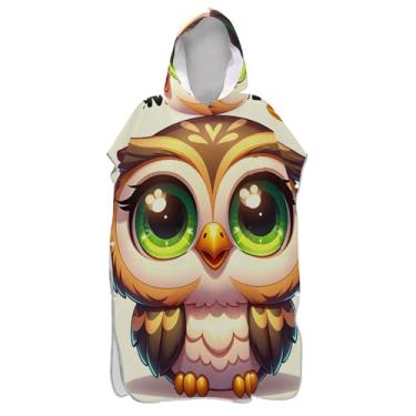 Imagem de TSENQUE Lindo desenho animado coruja surfe poncho trocador adultos praia moletom toalha floral vestível adulto ponchos para mulheres