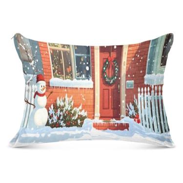 Imagem de Capa de almofada de Natal Snowy House, tamanho padrão, com zíper, 50 x 66 cm