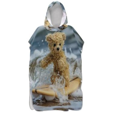 Imagem de Joisal Poncho de surfe de urso legal para adultos trocador de roupa de praia com capuz toalha de banho absorvente ponchos de praia para homens