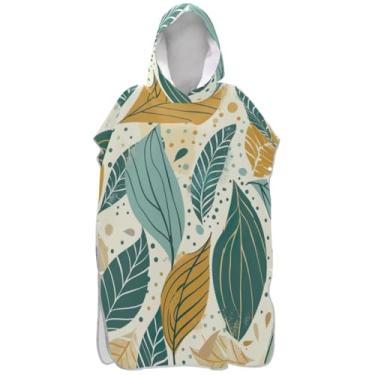 Imagem de Joisal Poncho de surf bege vintage folhas para adultos trocador de roupa de praia com capuz toalha de banho plus size ponchos adultos para mulheres