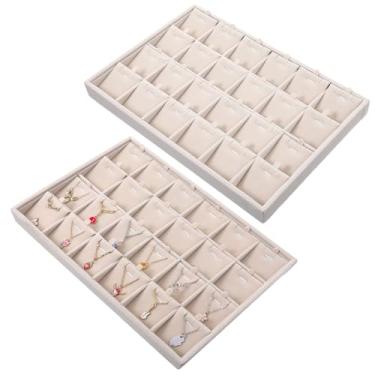 Imagem de JOUTYFOR 2 peças, 24 grades, organizador de joias empilhável com divisórias removíveis, bandeja de exibição de joias de veludo para brincos, colares, pulseiras, anéis, exibição - bege