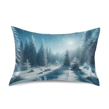 Imagem de Fronhas de Cetim Floresta de Inverno Engraçada Arte Fofa Refrescante Padrão King Queen Capas de Almofada Cama Tamanho King 101.6 cm x 50.8 cm