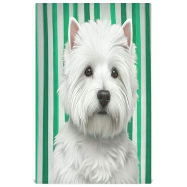 Imagem de Joisal Toalhas de chá fofas toalhas de prato fofas de cachorro branco listrado verde para cozinha pano de limpeza decorativo absorvente 45 x 71 cm, 4 pacotes