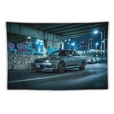 Imagem de HouLaiZhe JDM Tapeçaria de carro Jdm esportes de carro R32 sob o viaduto pendurar na parede quarto decoração de casa tapeçarias estética piquenique decoração de parede arte de parede para dormitório