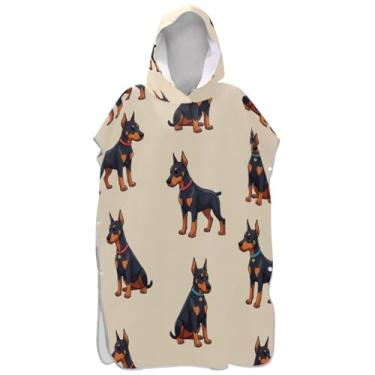 Imagem de Joisal Lindo roupão Doberman Pinschers bege para adultos, poncho de surfe, ponchos adultos de secagem rápida, para mulheres, toalha de banho com capuz de praia