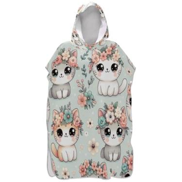 Imagem de Joisal Roupão de mudança de poncho de surfe cinza com desenho animado fofo para toalha de banho com capuz de praia plus size ponchos de praia para homens