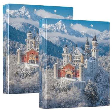 Imagem de Elegante castelo de inverno na neve, pacote com 2 pranchetas de amamentação com fichários de anéis de armazenamento 27 x 31,5 cm pastas escolares