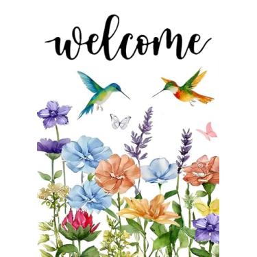 Imagem de Primavera 2 Pássaros Bandeira de Jardim 30,5 x 45,7 cm Vertical Dupla Face Flores Rosa Árvore Verão Fazenda Feriado Decorações Externas Bandeira de Quintal de Serapilheira