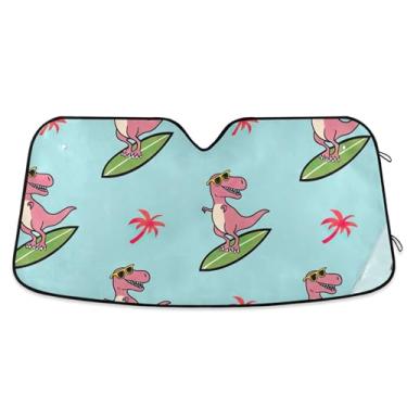 Imagem de Toldo de sol azul T Rex de desenho animado para para-brisa de carro engraçado personalizado retrátil acessórios de carro pára-brisa proteção de para-sol L, 144,8 cm x 80 cm